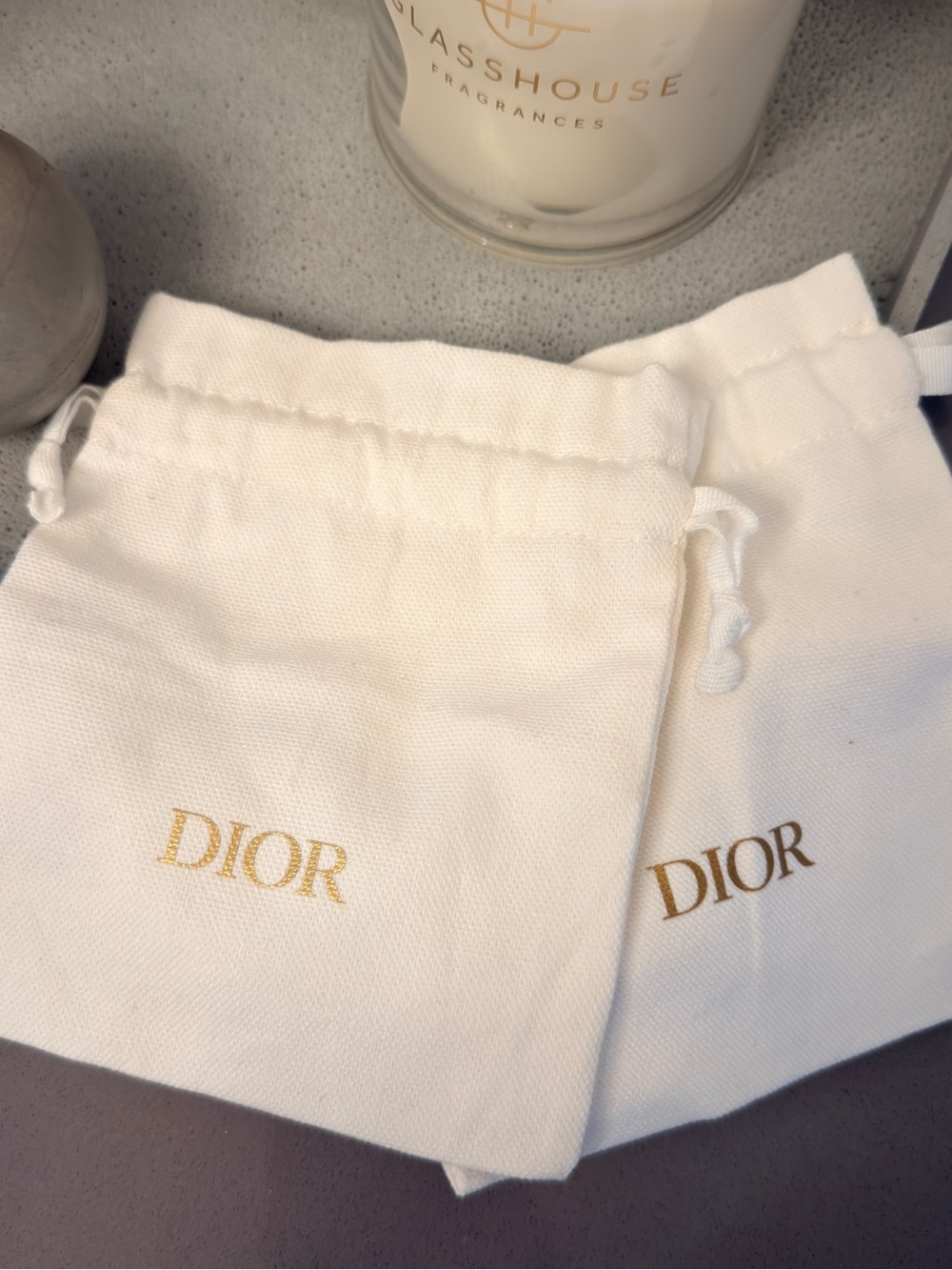 Christian Dior Jewelry Dust Bag Lot of 2 White Drawstring Pouches